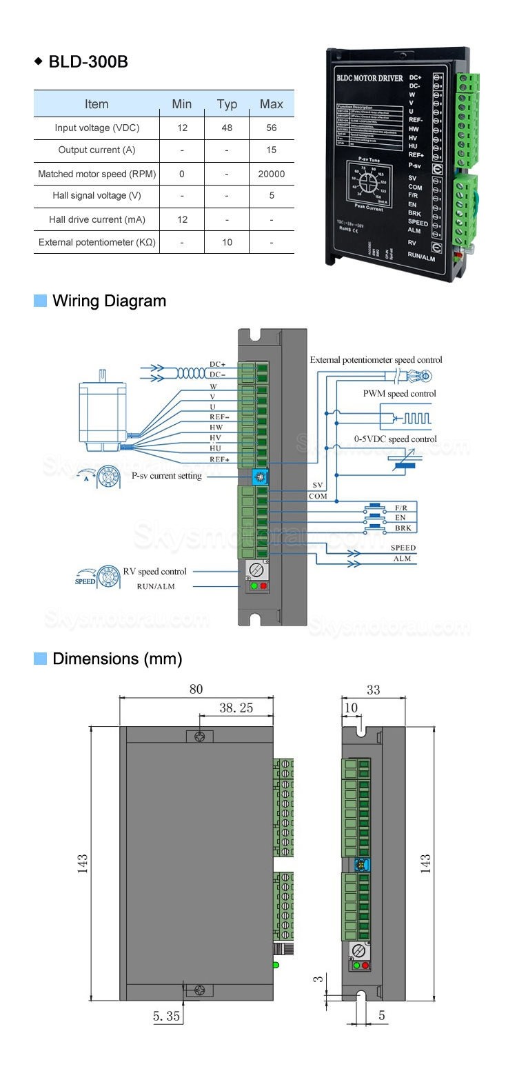 3 Phase Brushless DC Motor Controller BLD-300B BLDC Motor Driver DC18-50V 15A